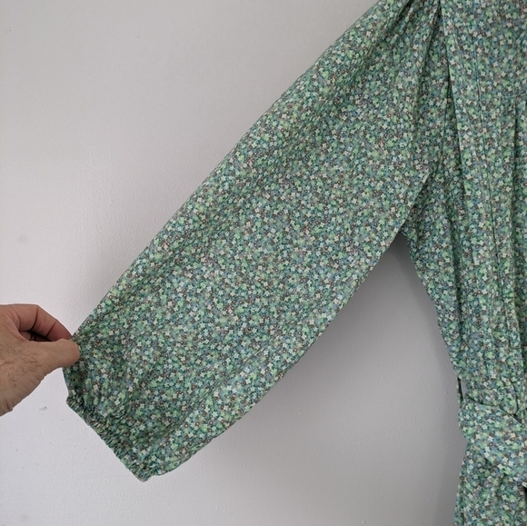 FRNCH Romper Women's Large Green Floral Talia Sage Tie Waist Puff Sleeve - Picture 8 of 10